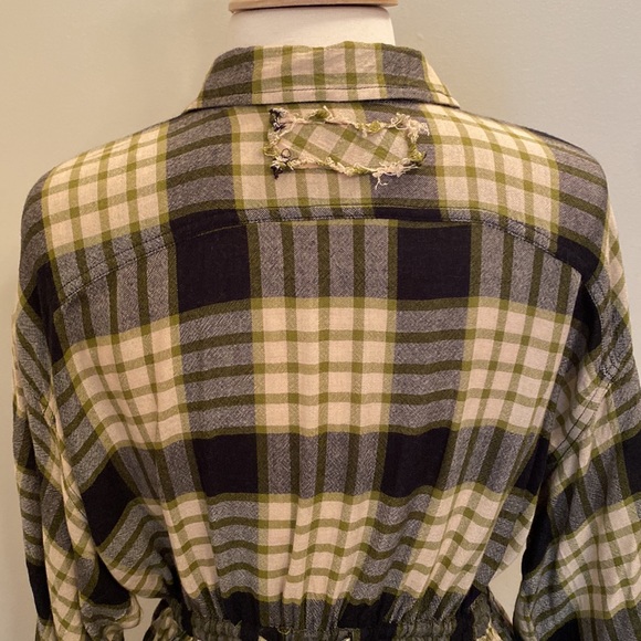 We The Free Pacific Dawn Black Green Plaid Wool Blend Long Sleeve Shirt Size S - Picture 8 of 15